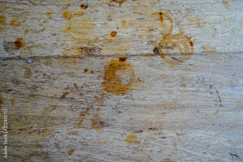 Stained old wooden work bench