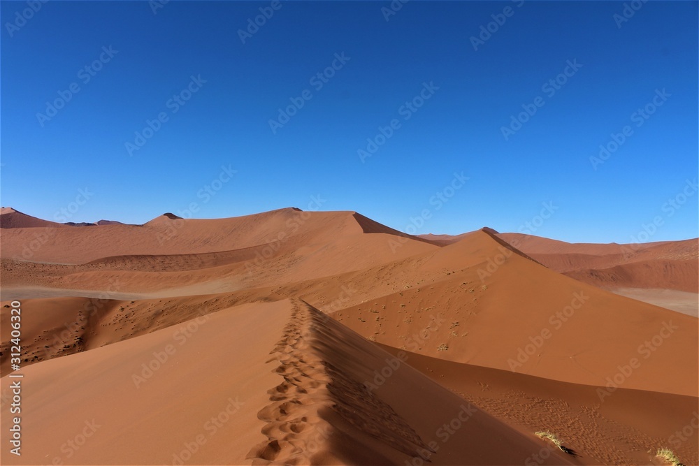 Beautiful scenic panorama view from big daddy also known as Dune 45 in Namib Naukluft Nationalpark, Sossusvlei, Namibia