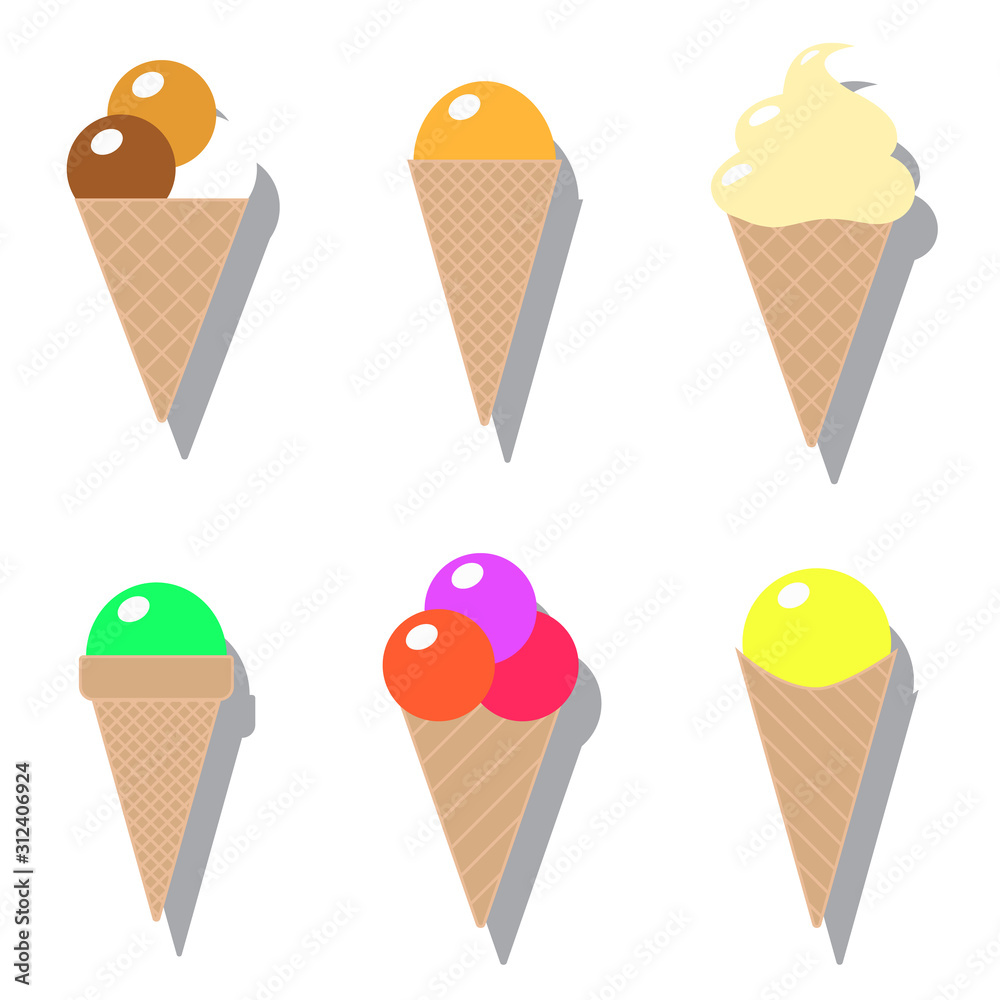 Set of ice cream cones. Vector illustration.