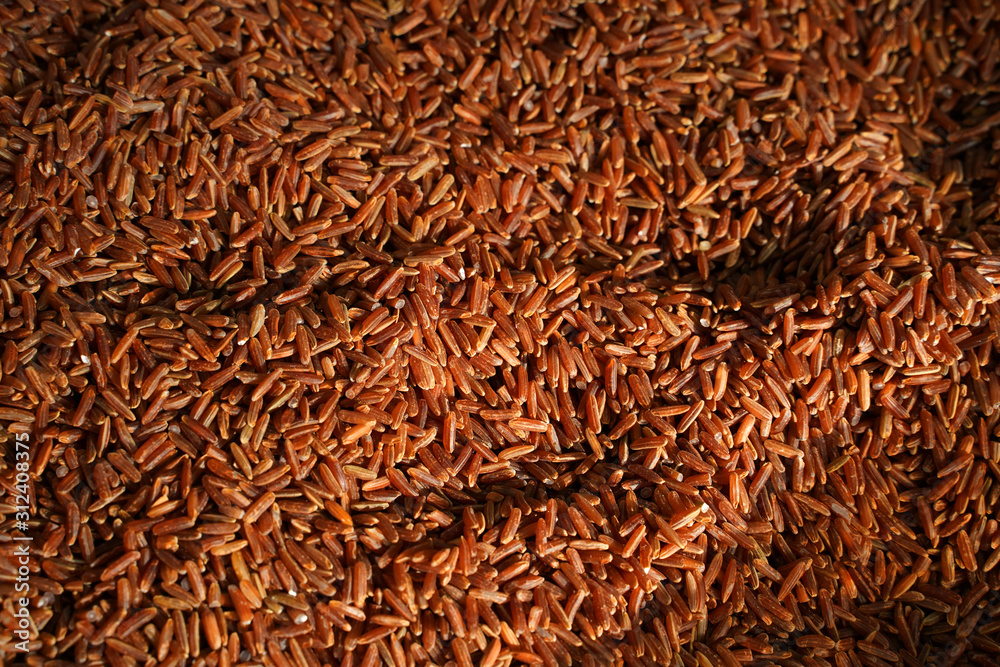 Thai red rice for food texture. Selective focus