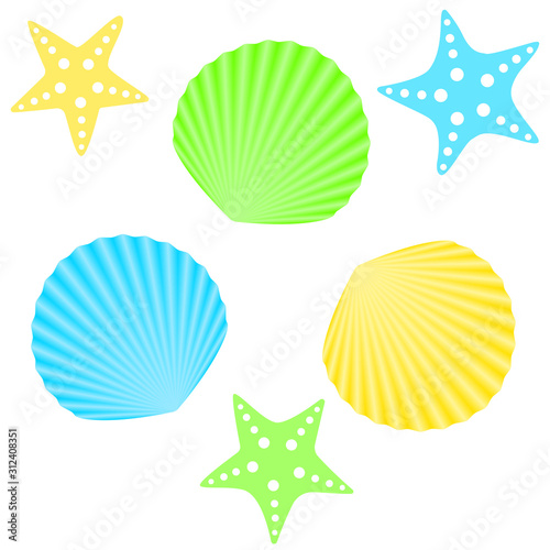 Shell and starfish - set of vector icons.