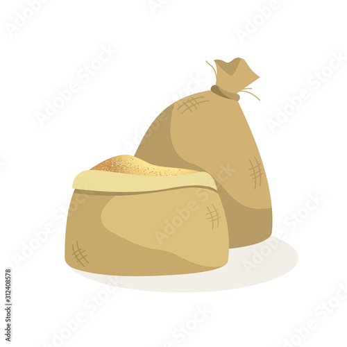 Isolated open and closed bage of pure cane sugar vector illustration. Sugar cane industry and its derivatives.