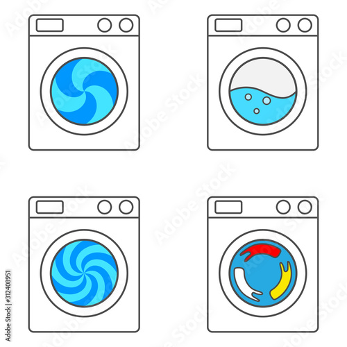 Set of washing machines. Vector illustration