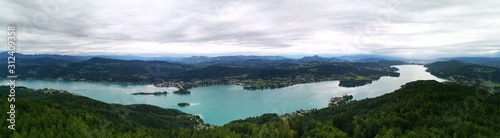 Panoramic view of a lake in green nature