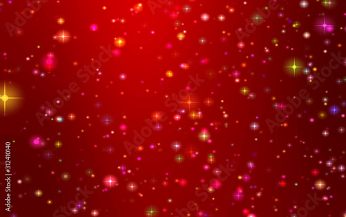 Christmas colorful starry on red black gradient background.
