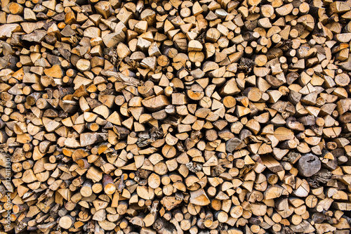 background texture pile of firewood cross section