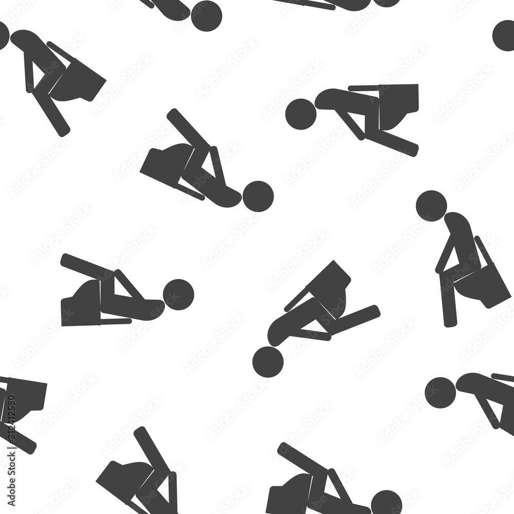Vector icon man sitting on the toilet. Businessman seamless pattern on a white background.