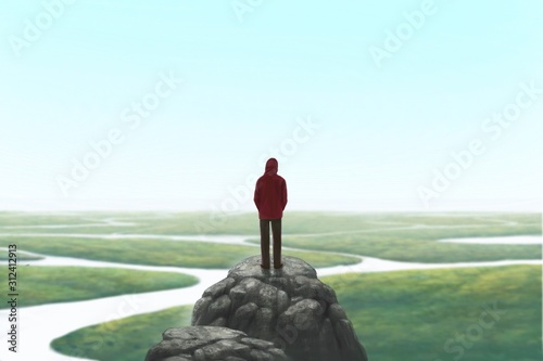 Tablou pe pânză Man alone with the river, painting illustration