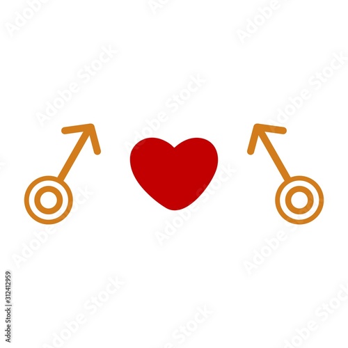 Gender signs of two men love. Valentines Day. Feast of love, February 14th. On white background. Homosexual couple. Sexual orientation concept illustration. LGBTQ vector