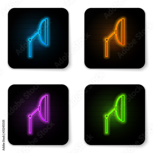 Glowing neon Windscreen wiper icon isolated on white background. Black square button. Vector Illustration