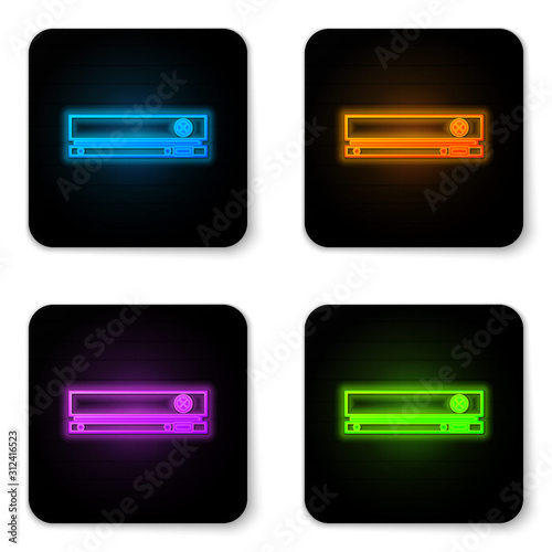 Glowing neon Video game console icon isolated on white background. Black square button. Vector Illustration