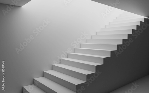 abstract white basement stairway to the day light 3d render illustration