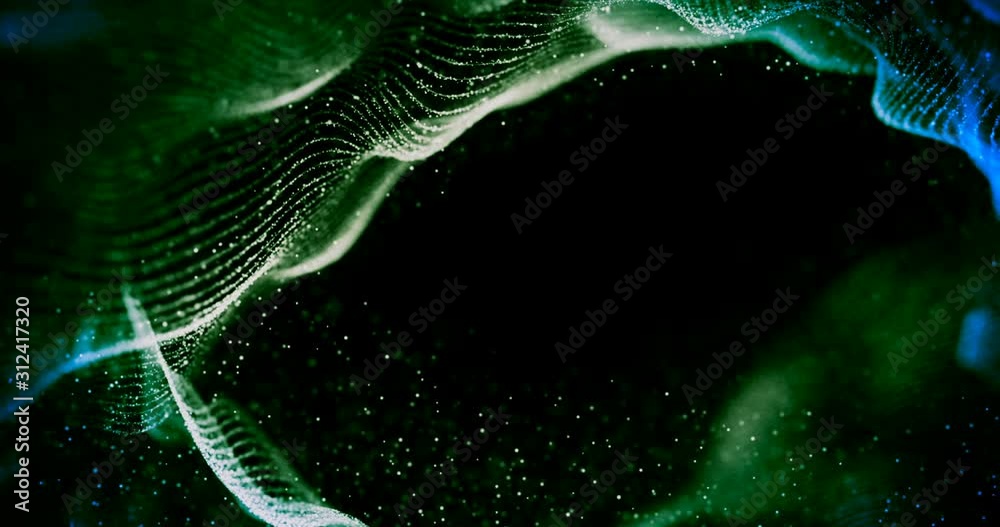 abstract 3d rendering,technology plexus green dynamic digital surface movement on green gradient with light background,  geometrical shape with green triangle particles futuristic