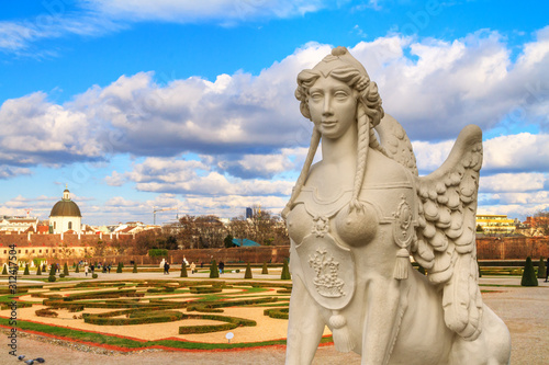 City landscape - close-up view of the Sphinx sculpture on the background of the Belvedere Gardens in the city of Vienna, Austria photo