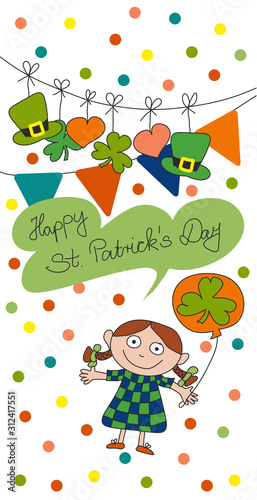 Handgezeichnete St. Patricks Day Karte im Format Din lang