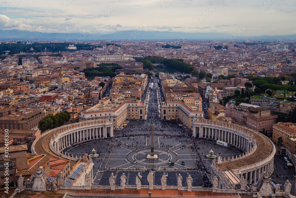 St. Peter's Square, Piazza San Pietro in Vatican City. Italy. View from St. Peter's Basilica dome