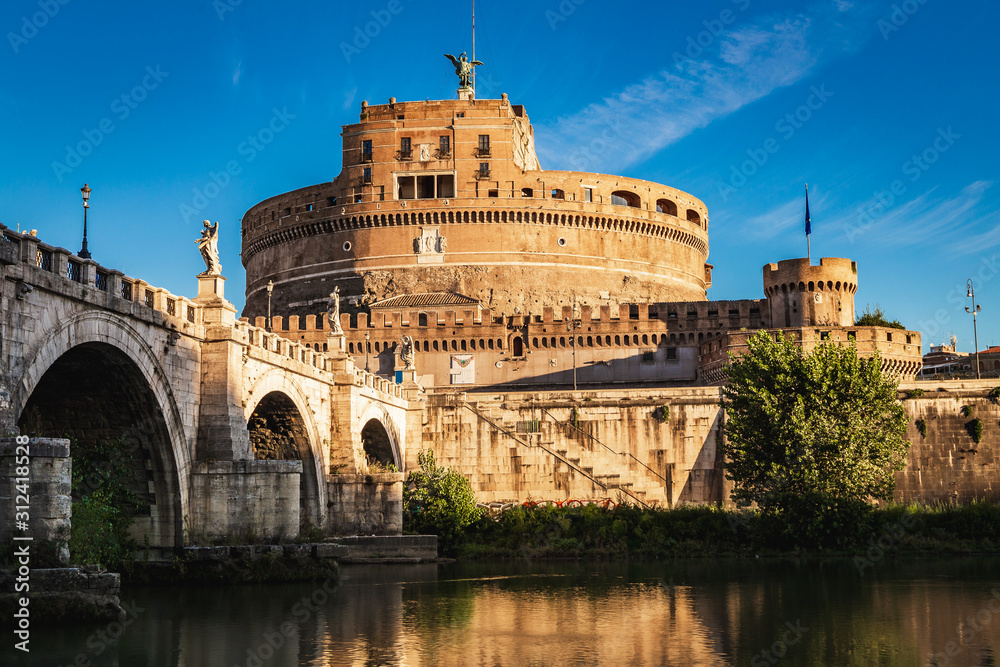 Sant'Angelo St. Angel Bridge and Castle in Rome, Italy