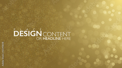 Gold glitter bokeh background. Elegant golden banner with copy space and golden background. Vector illustration template for design use.