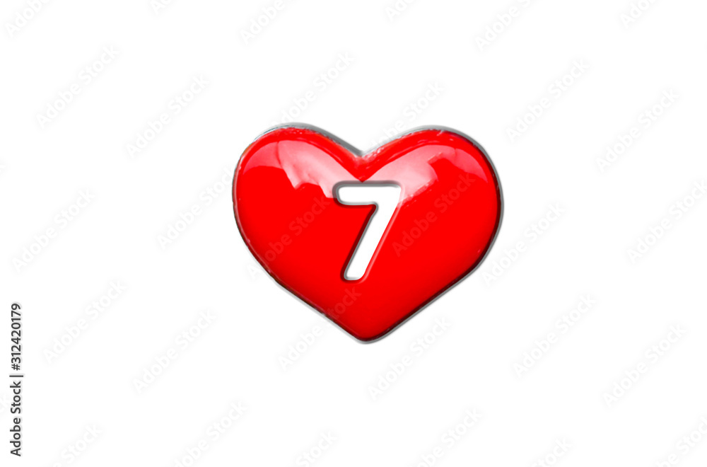 The number 7 painted on the heart for Valentine's day The number 7 painted on the heart for Valentine's day