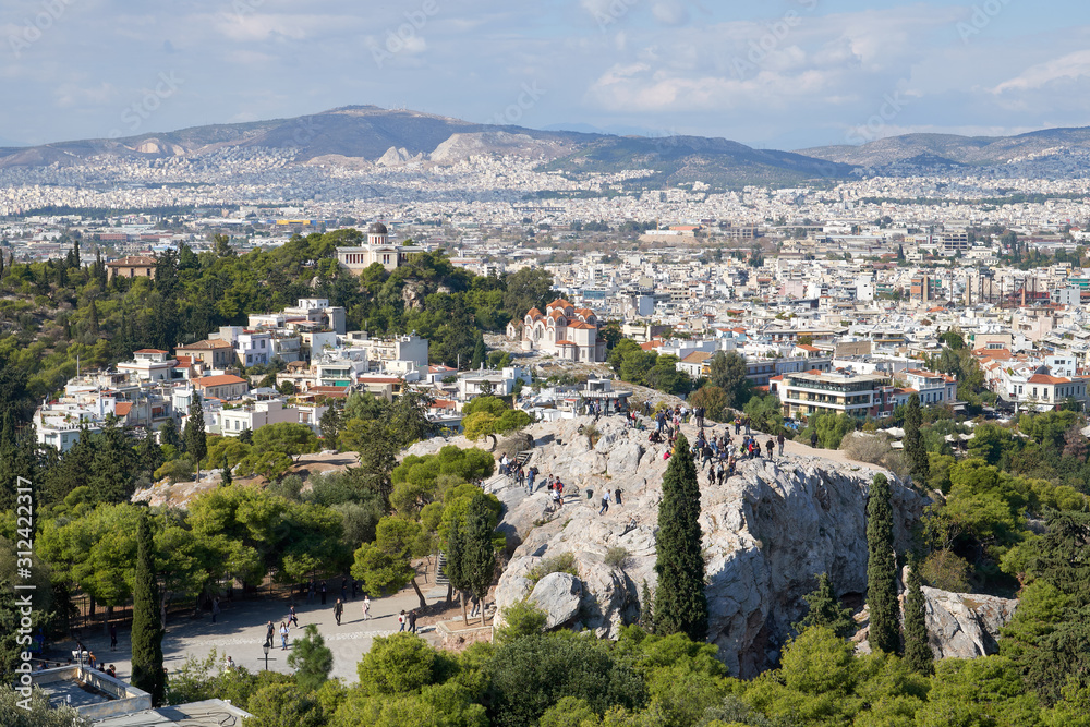 Beautiful aerial panorama of the Athens city in Greece. 