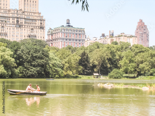 New York street view with modern and old historic buildings photo