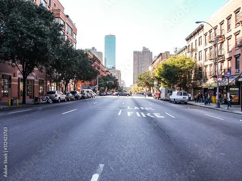 New York street view with modern and old historic buildings photo