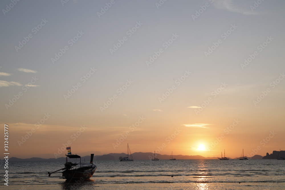 Sunset near Krabi, in Thailand 