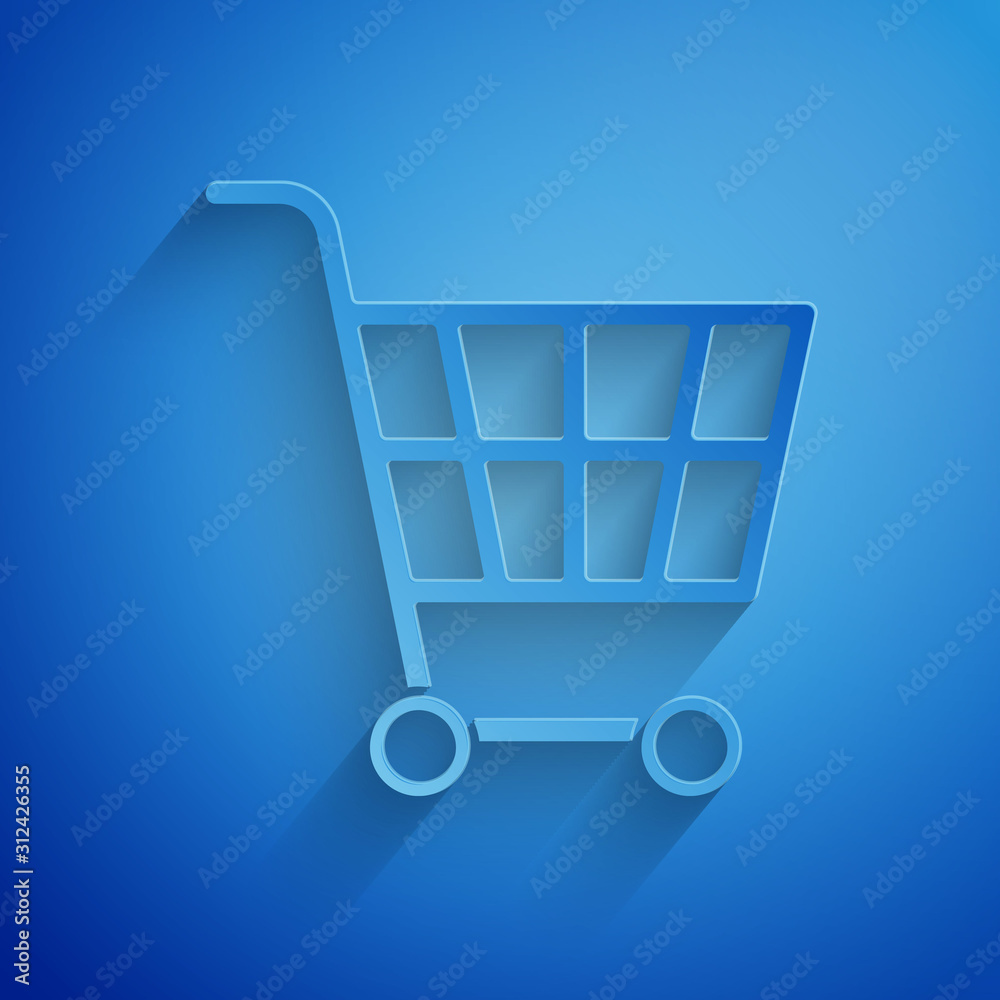 Paper cut Shopping cart icon isolated on blue background. Online buying  concept. Delivery service sign. Supermarket basket symbol. Paper art style.  Vector Illustration Stock Vector | Adobe Stock