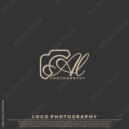 Initial Letter AL with camera. Logo photography simple luxury vector.