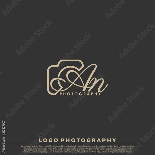 Initial Letter AN with camera. Logo photography simple luxury vector.