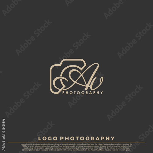 Initial Letter AV with camera. Logo photography simple luxury vector.