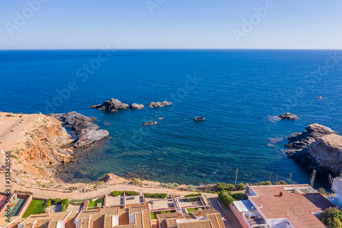 Fototapeta Naklejka Na Ścianę i Meble -  aerial view of a boat with divers off the coast of Spain