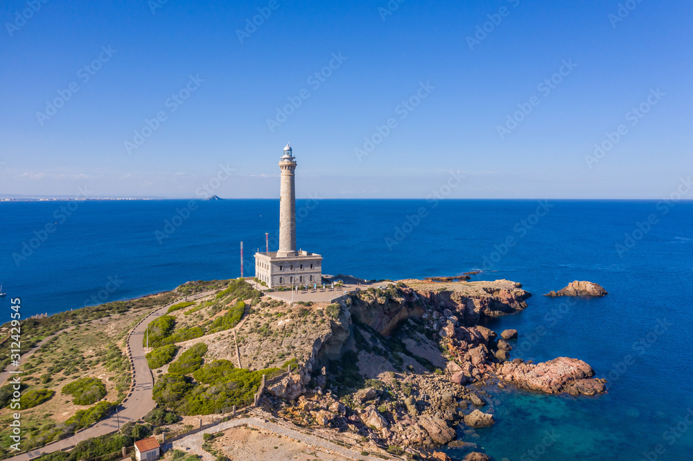 aerial view of Palos Cape lighthouse, Spain