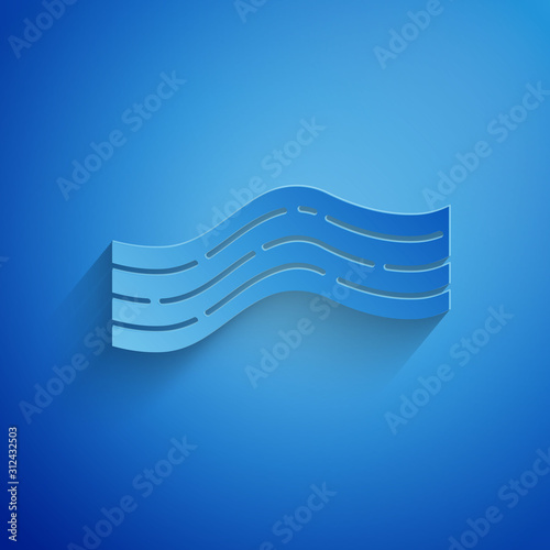 Paper cut Bacon stripe icon isolated on blue background. Paper art style. Vector Illustration