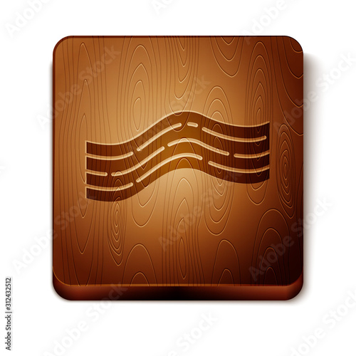 Brown Bacon stripe icon isolated on white background. Wooden square button. Vector Illustration
