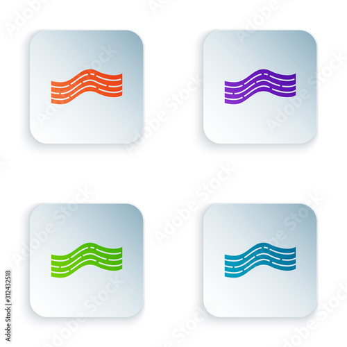 Color Bacon stripe icon isolated on white background. Set icons in square buttons. Vector Illustration