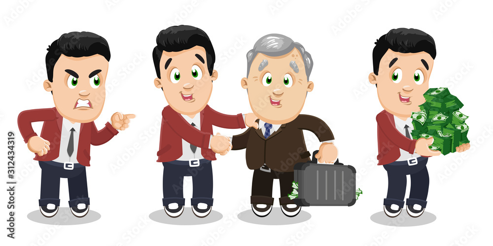 Vector set with young businessman in different situations. Vector set with young businessman in different situations.