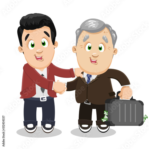 Young and senior businessmen standing together, communicating at business meeting.