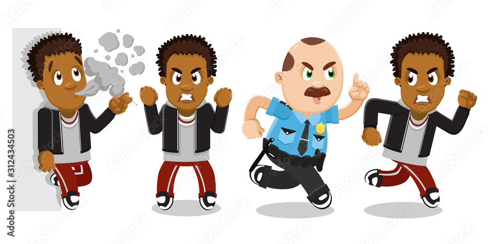 Vector set with afro-american bully, rowdy, ruffian guy, who smoking ...