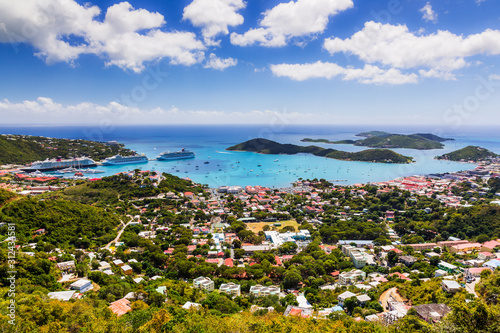 St. Thomas, USVI. Panoramic view of the Charlotte Amelie town.