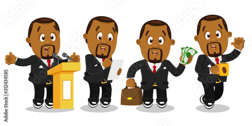 Afro-american handsome politician, ceo, businessman in different situations.