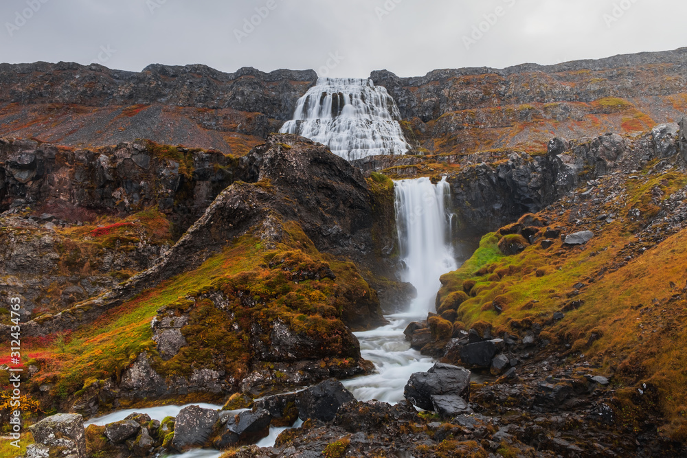 Obraz premium Dynjandi waterfall, Westfjords, Iceland. Long exposure picture. September 2019