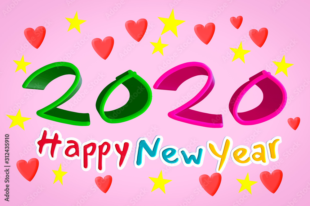 happy new year  2020 illustration  with pink background 