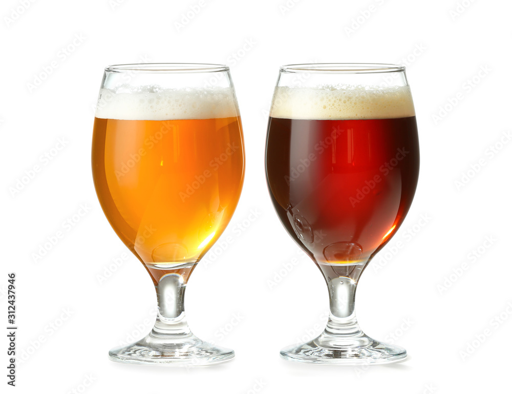 Glasses of fresh beer on white background Glasses of fresh beer on white background