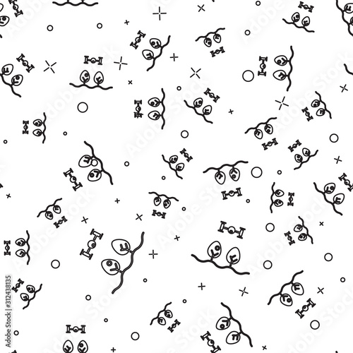 Black line Smart farm with drone control and tree icon isolated seamless pattern on white background. Innovation technology for agricultural company. Vector Illustration