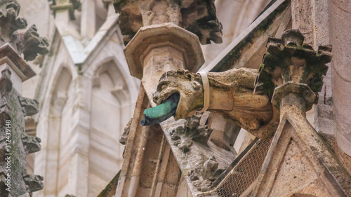 City landscape - view of the gargoyles of the neo-Gothic church Votivkirche (Votive Church) in the city of Vienna, Austria photo