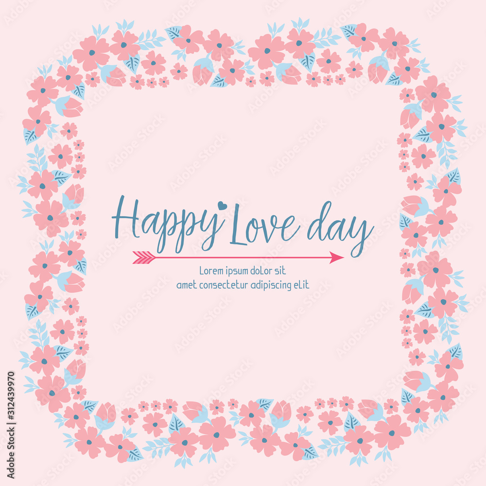 Elegant Pattern of leaf and flower frame, for happy love day greeting card design. Vector