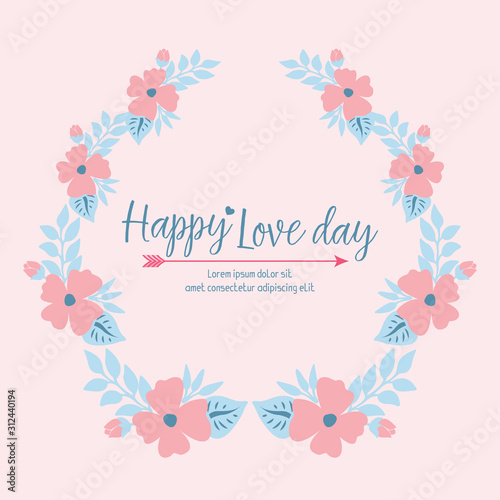 Elegant Shape for happy love day greeting card, with seamless wreath frame. Vector