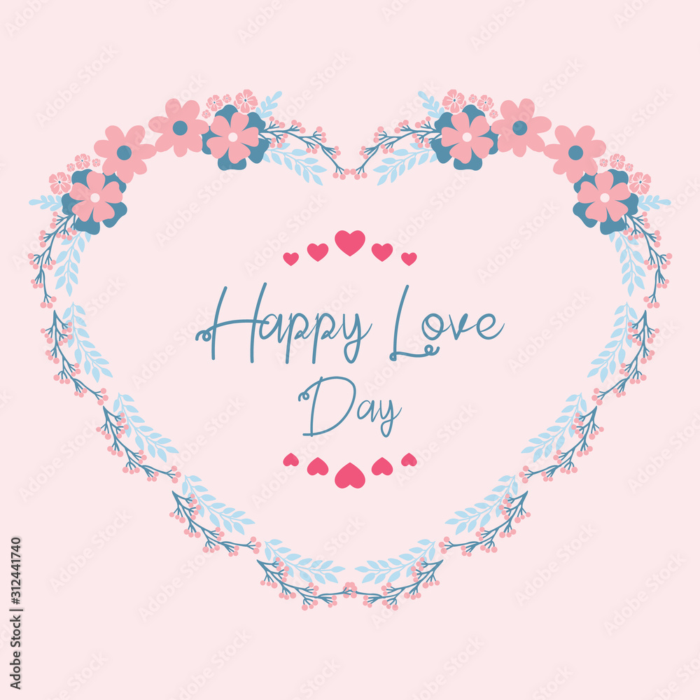 Beautiful peach wreath frame design, for elegant happy love day greeting card. Vector