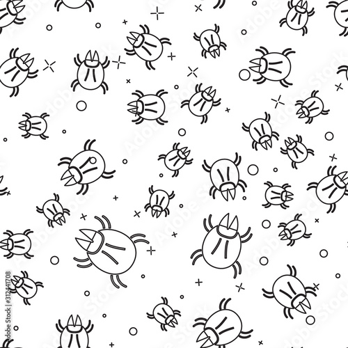 Black line Parasite mite icon isolated seamless pattern on white background. Vector Illustration
